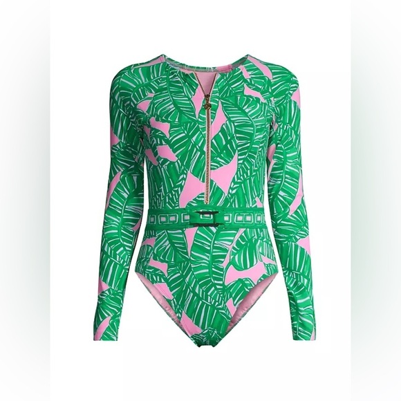 Lilly Pulitzer TORETTA RASHGUARD  CONCH SHELL PINK LETS GO BANANAS ENGINEERED 10 - Picture 1 of 11